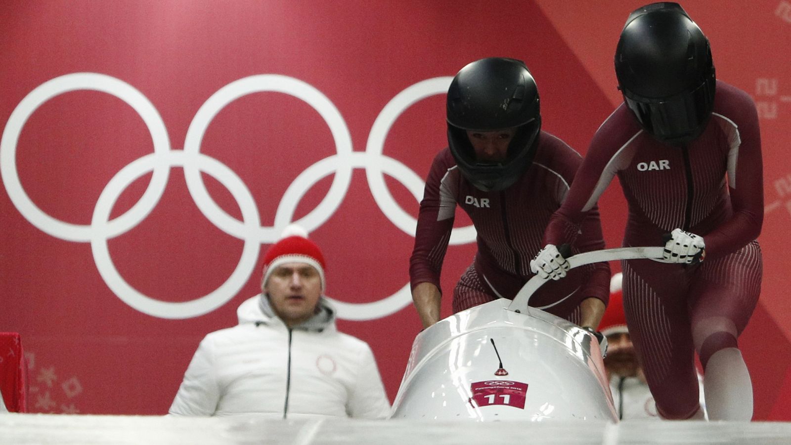 Nadezhda Sergeeva y Anastasia Kocherzhova compiten en bobsleigh en Pyeongchang.