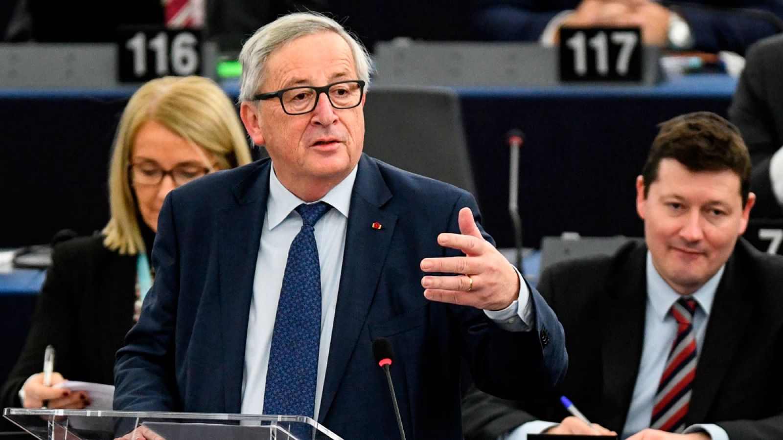 El presidente de la Comisión Europea, Jean-Claude Juncker, en el Parlamento Europeo en Estrasburgo (Francia)