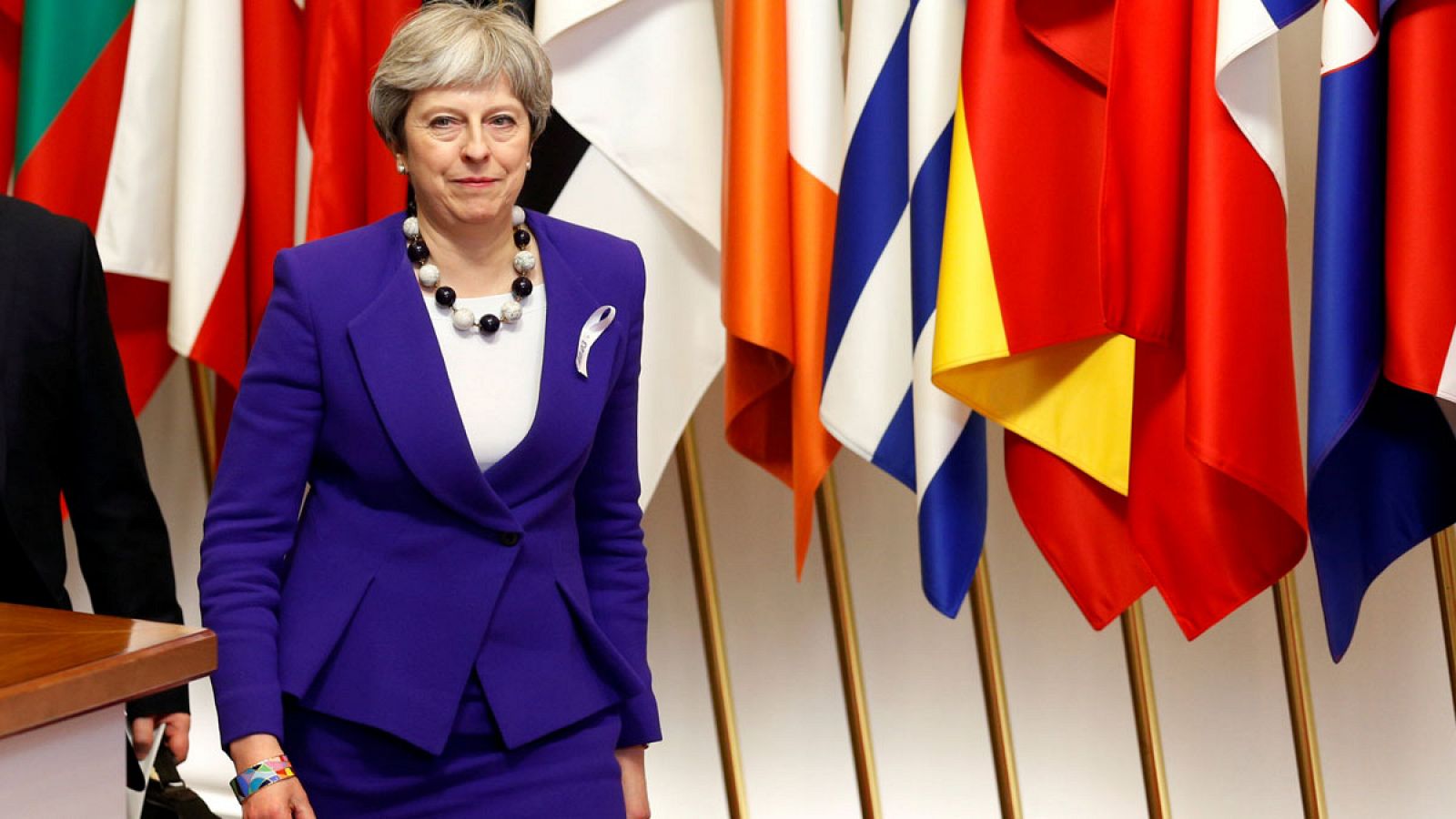 La primera ministra británica, Theresa May, a su salida de la cumbre de Bruselas