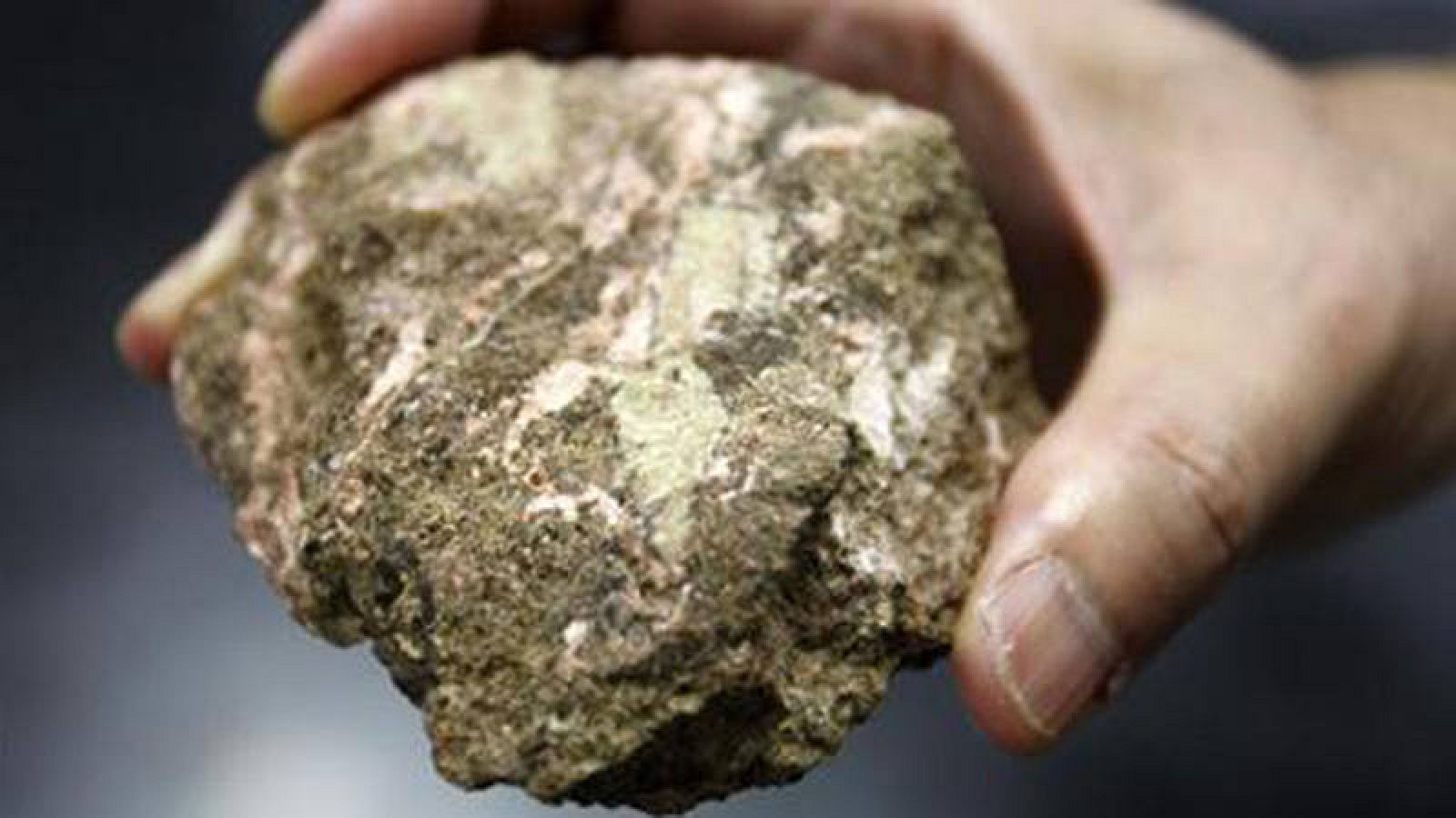 Un pedazo de roca de bastnaesita con contenido de tierras raras fotografiada en 2011 en el laboratorio de Yasuhiro Kato, profesor de Geología en la Universidad de Tokio
