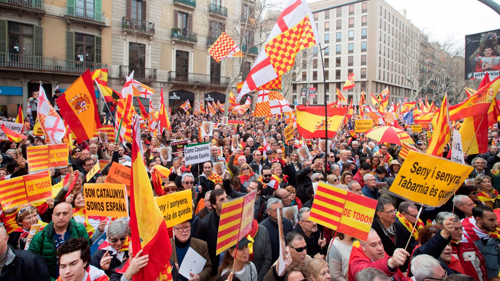 Manifestación convocada por la Plataforma por Tabarnia en Barcelona el pasado 4 de marzo