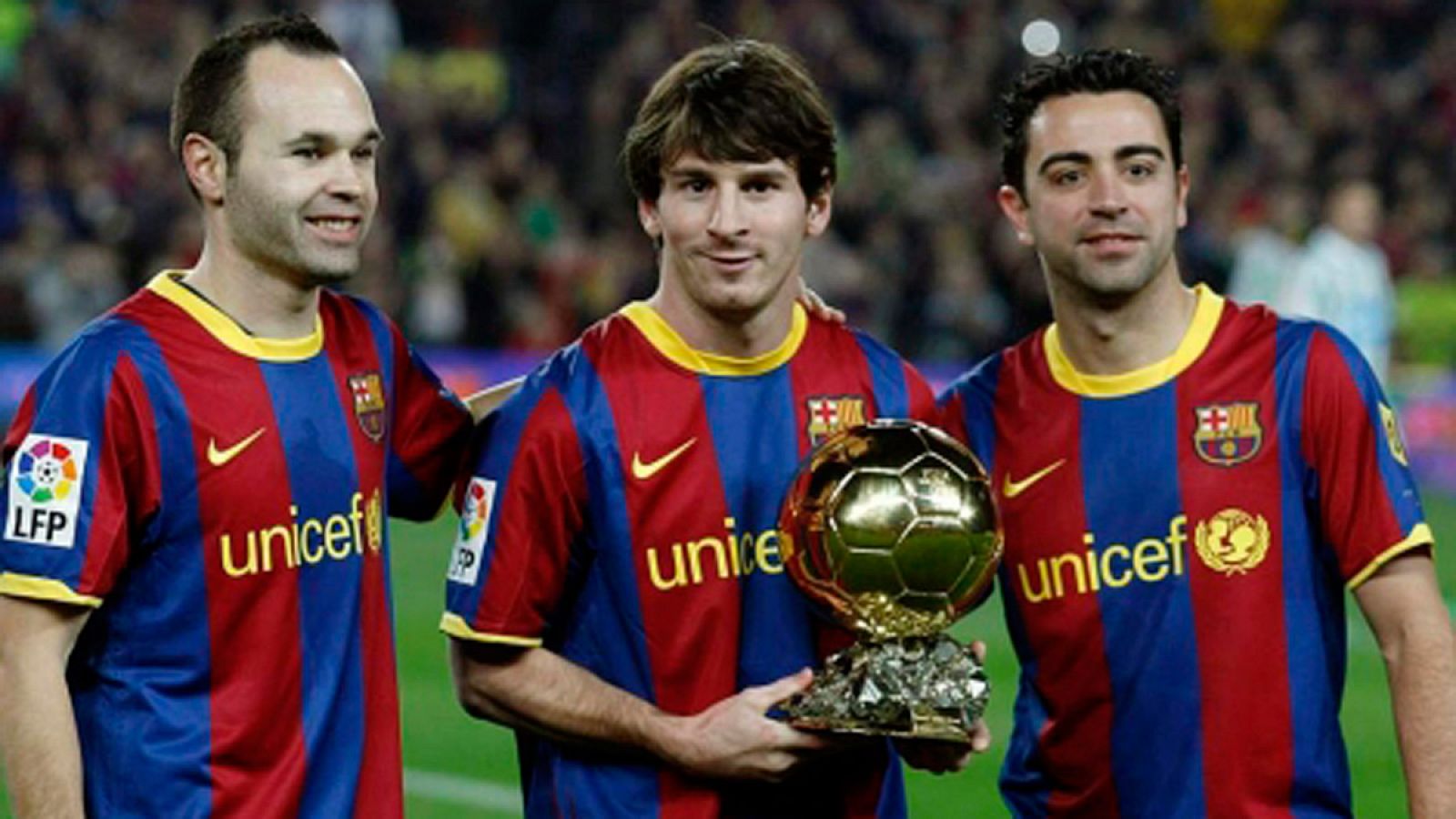 Iniesta, Messi y Xavi