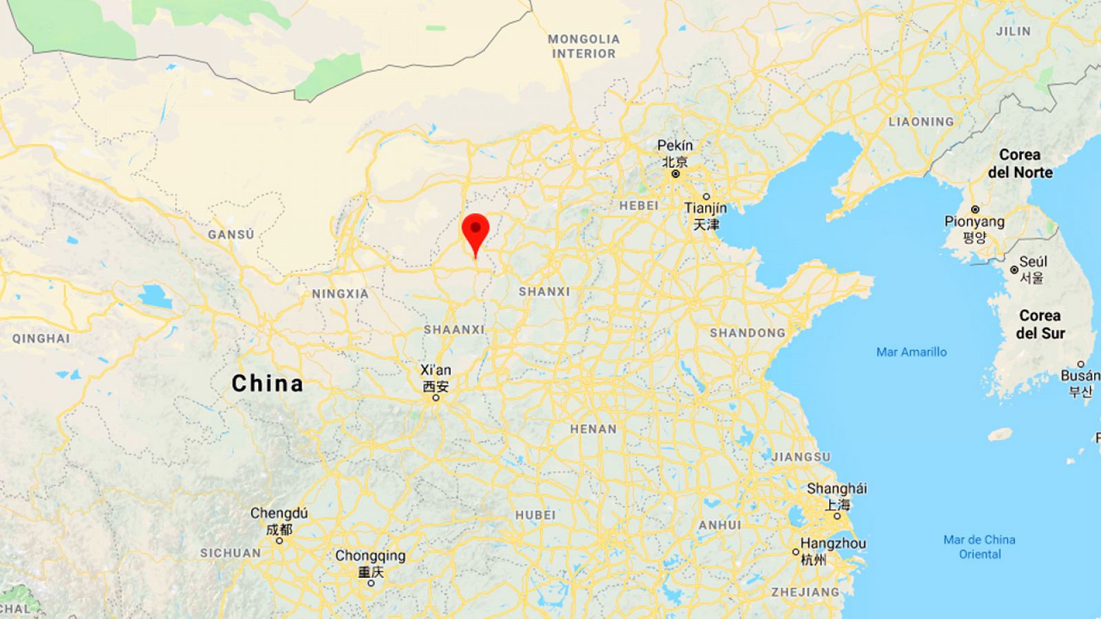 Ubicación de Mizhi, la localidad del centro de China en la que han sido muertos por arma blanca siete estudiantes