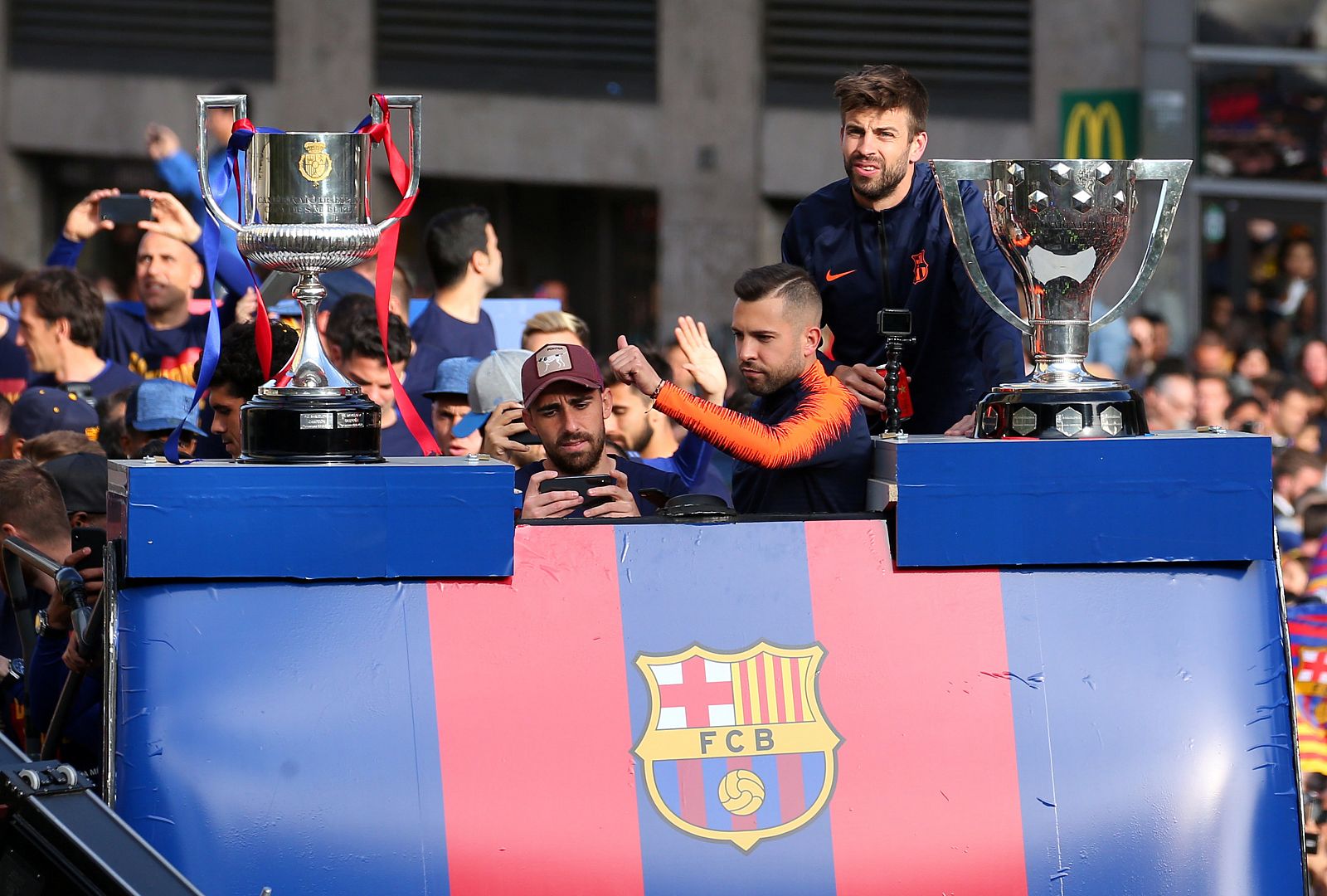 El Barça celebrando el doblete conquistado la pasada semana ante el Deportivo.