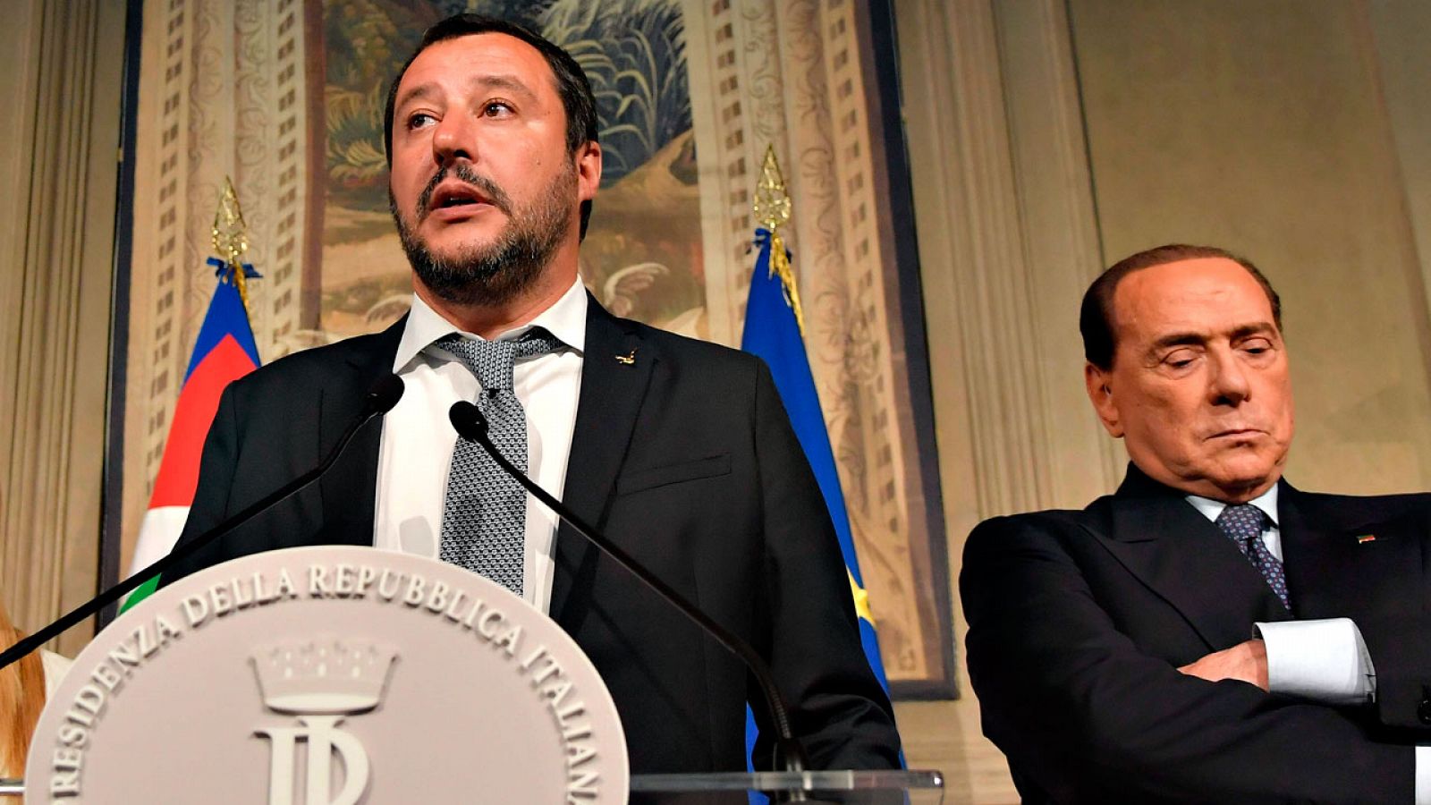 Matteo Salvini y Silvio Berlusconi, durante la última ronda de conversaciones para formar gobierno en Italia