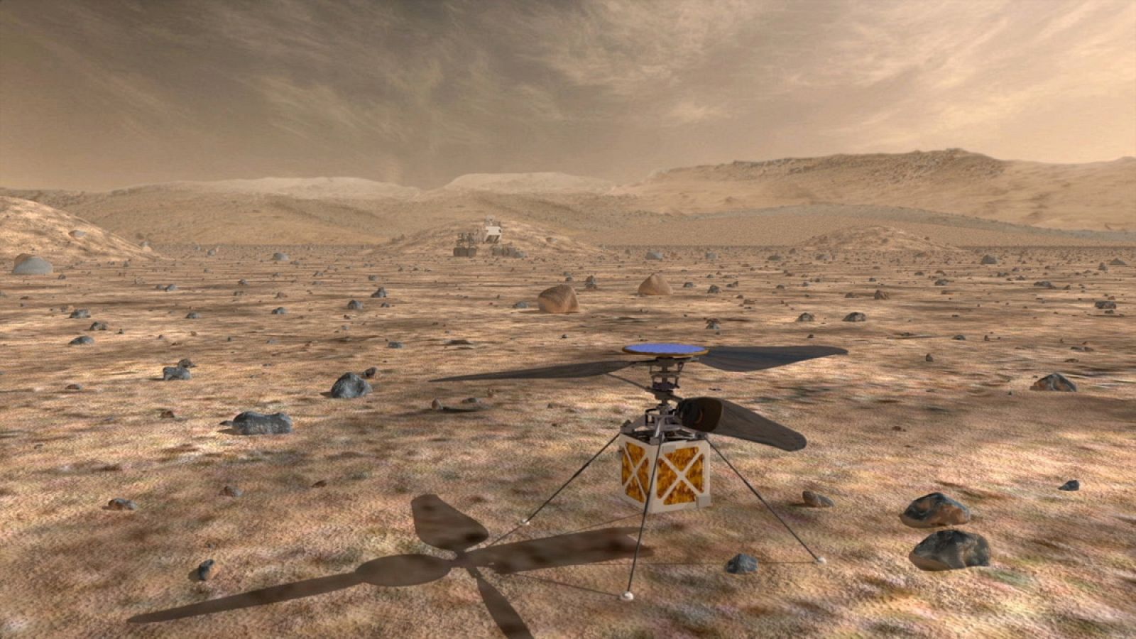 Mars Helicopter pesa poco menos de 1,8 kilos y su fuselaje tiene un diámetro de unos 30 centímetros.