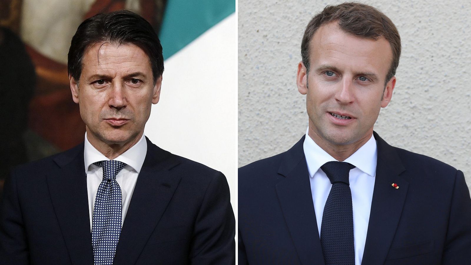El primer ministro de Italia, Giuseppe Conte (izda.), y el presidente de Francia, Emmanuel Macron
