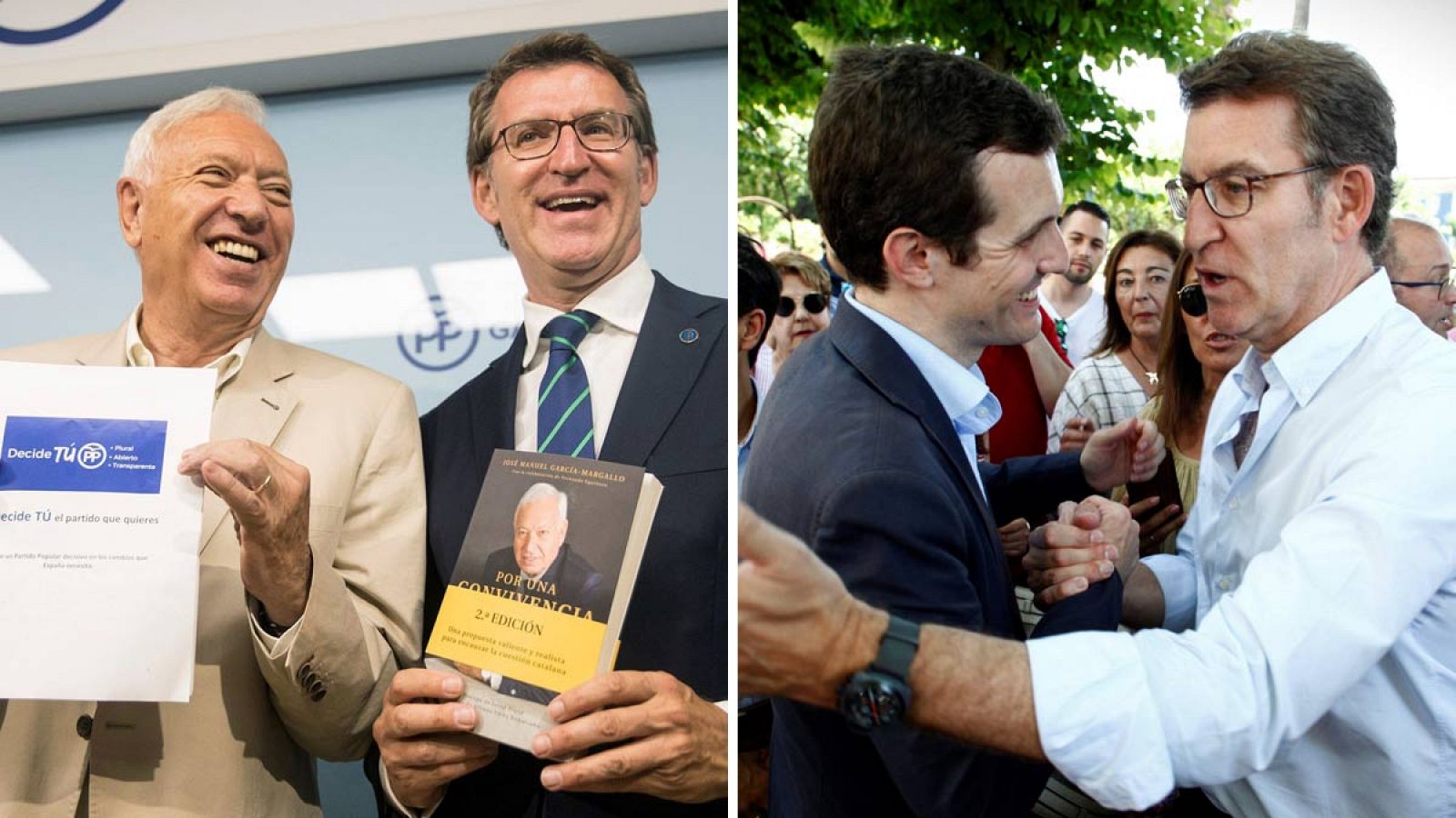 Margallo y Casado buscan el apoyo de Feijóo en la campaña interna del PP.