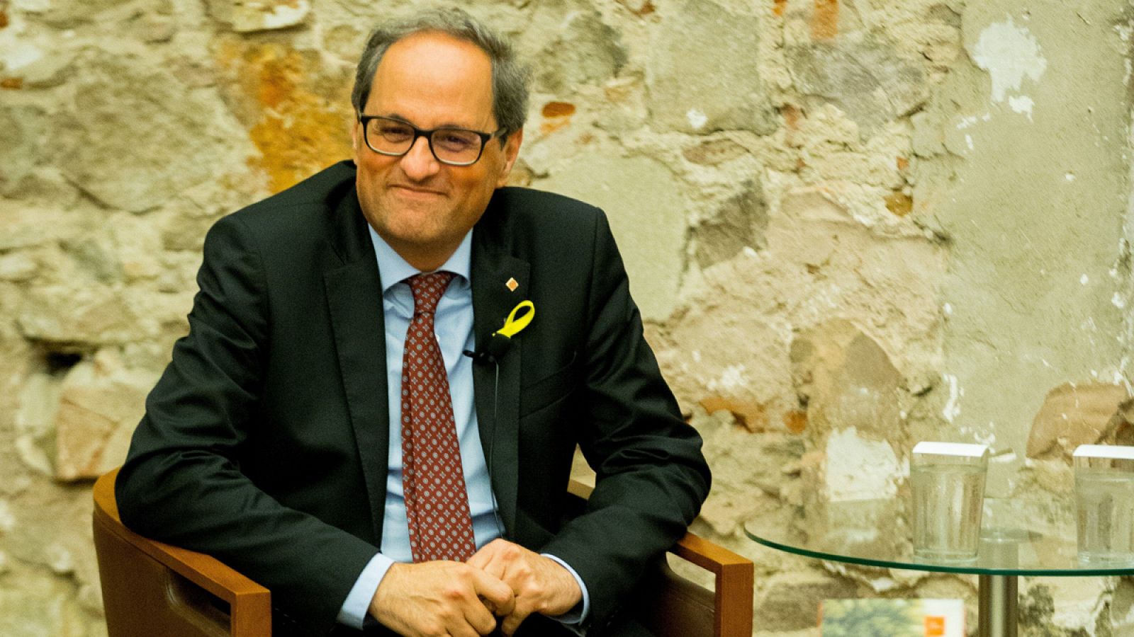 El presidente de la Generalitat, Quim Torra, durante el acto de presentación de su nuevo libro El quadern suís.
