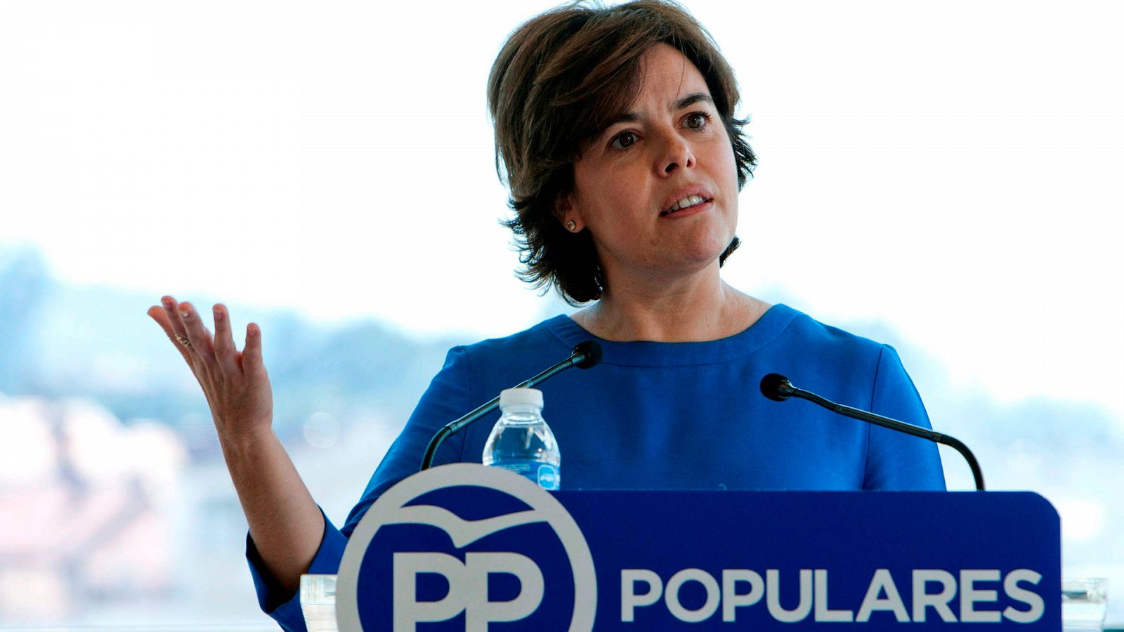 Soraya Sáenz de Santamaría, en un acto con afiliados del PP en Pontevedra.