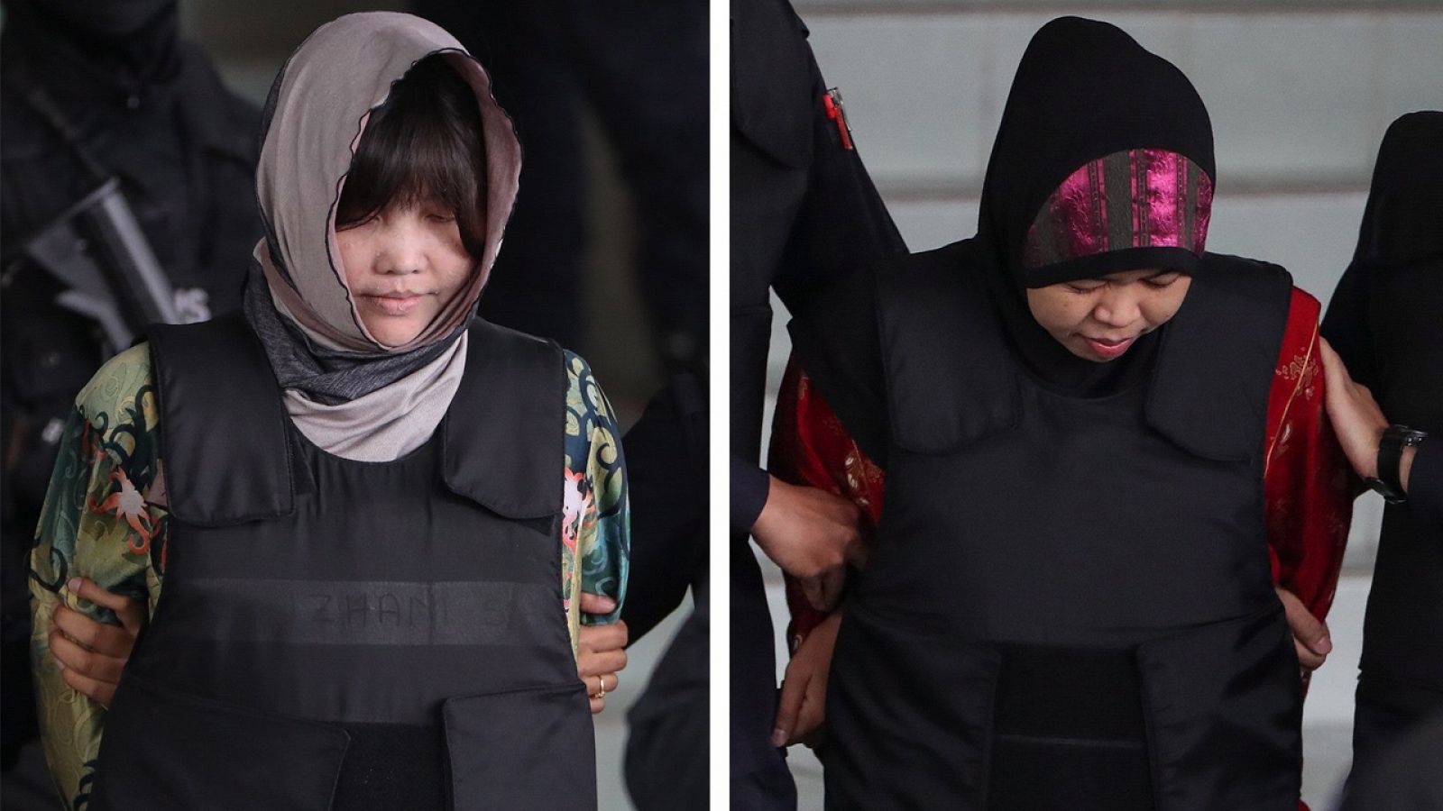 Doan Thi Huong (i) y Siti Asiyah (d), a su salida del Tribunal Superior de Indonesia