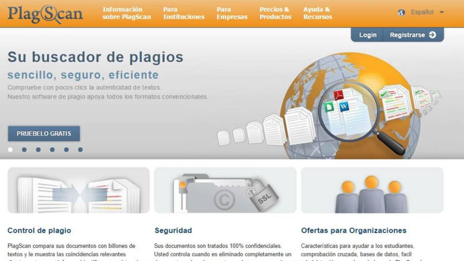 Pantallazo de la web de Plagscan, una de las herramientas utilizadas por Moncloa para analizar la tesis de Sánchez.