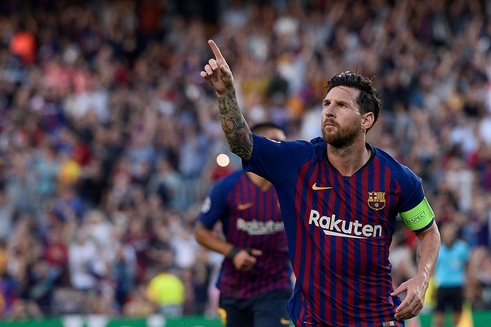 Messi celebra su primer gol ante el PSV en el Camp Nou.