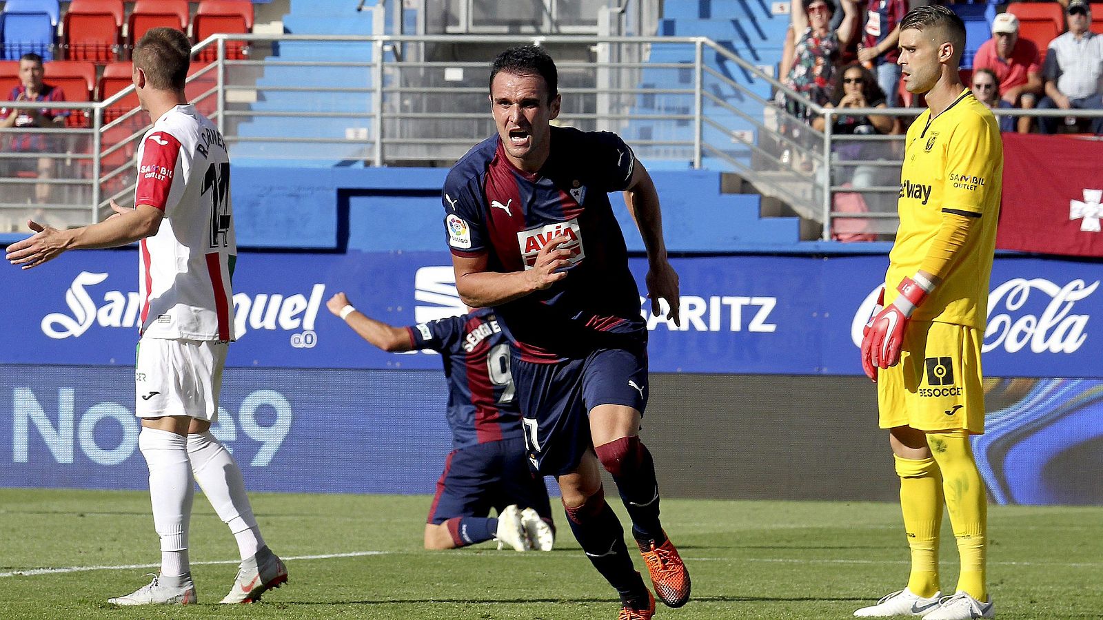 Kike García celebra el gol de la victoria del Eibar sobre el Leganés.