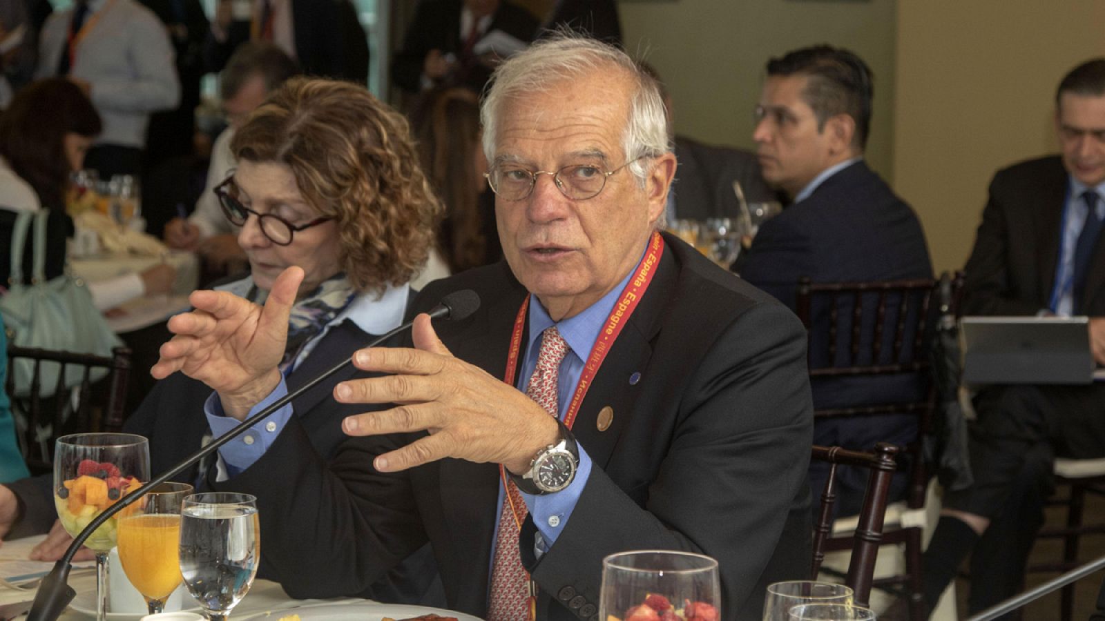 El ministro de Asuntos Exteriores, Unión Europea y Cooperación de España, Josep Borrell, en un desayuno encuentro de cancilleres iberoamericanos en la Asamblea General de la ONU