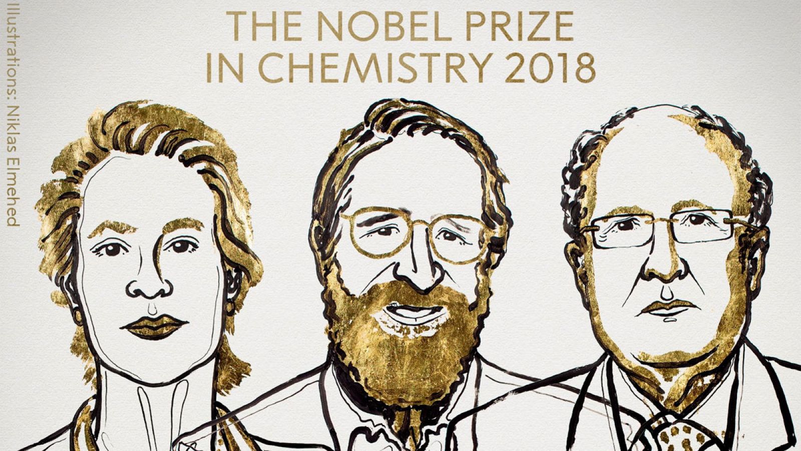 Ilustración de los tres ganadores facilitada por la Real Academia Sueca de las Ciencias.