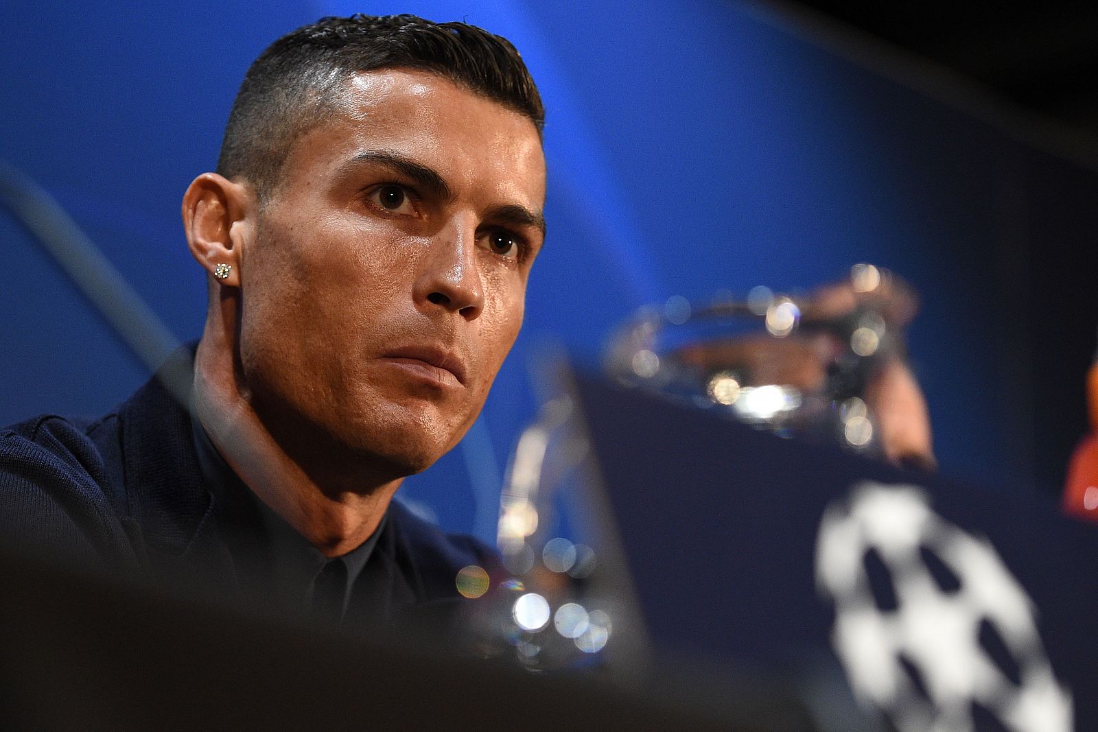 Cristiano Ronaldo durante la rueda de prensa previa al partido ante el Manchester United.