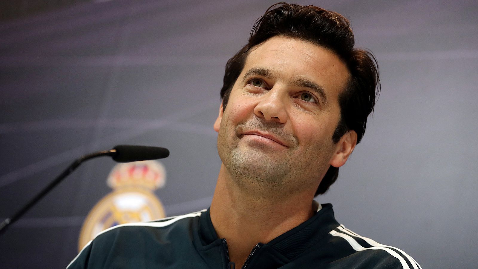 Solari en su primera rueda de prensa como técnico del Madrid