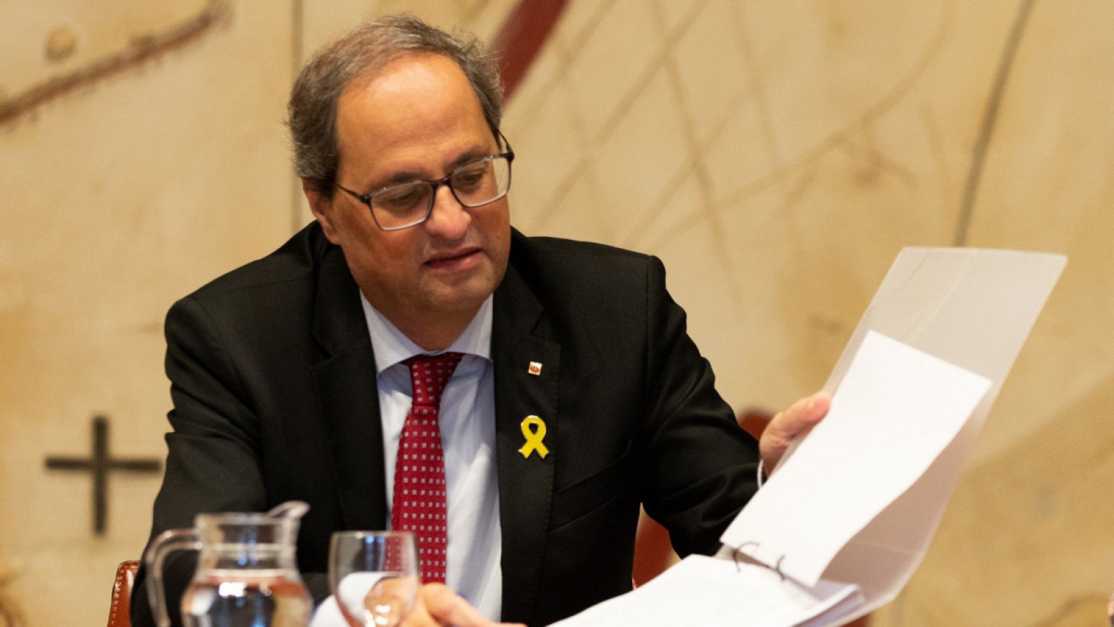 El Presidente de la Generalitat, Quim Torra, durante la reunión semanal del Govern