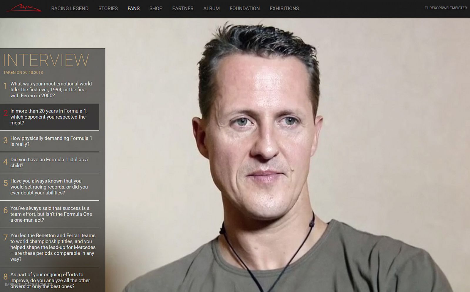 Imagen de la página web de Michael Schumacher en donde la familia ha publicado la inédita entrevista.