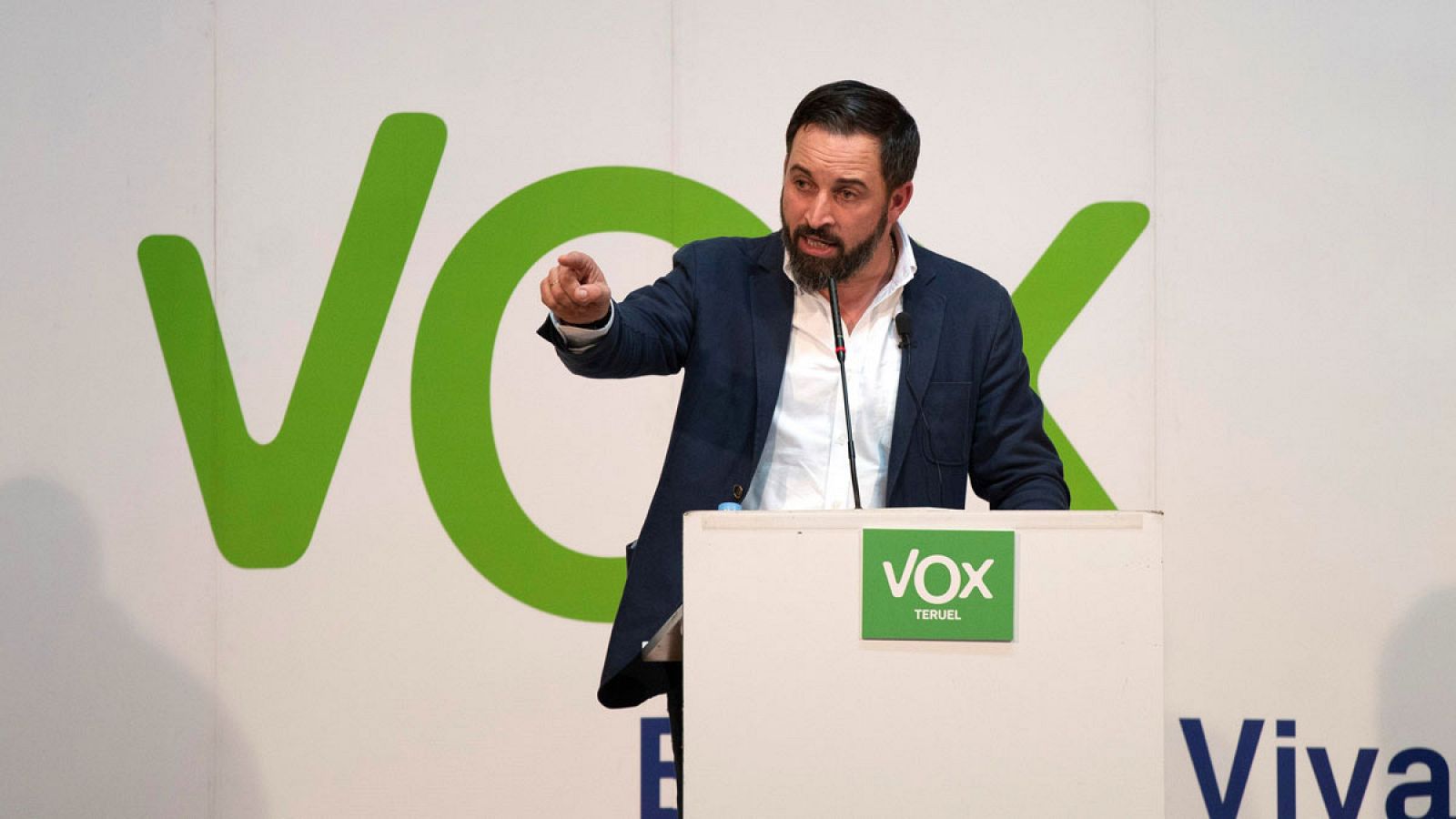 El presidente de Vox, Santiago Abascal, durante una intervención reciente en un acto público.