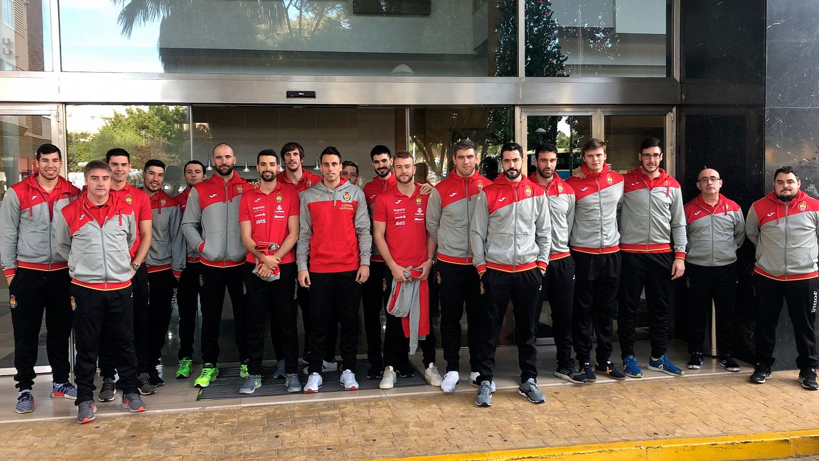 Los jugadores de la selección española de balonmano, en su llegada a Almería.