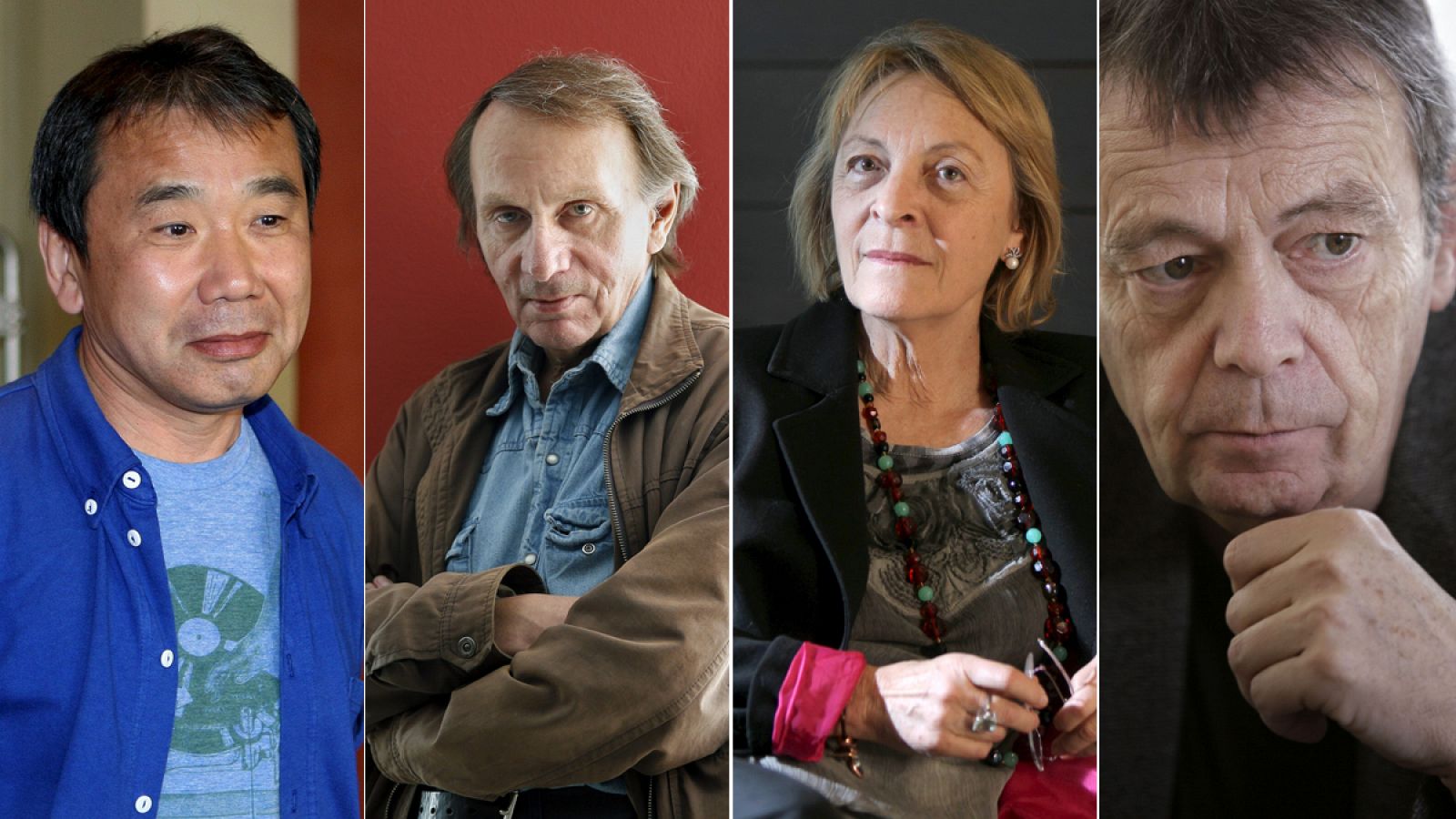 De izq a dcha, Hakuri Murakami, Michel Houellebecq, Soledad Puértolas y Pierre Lemaitre