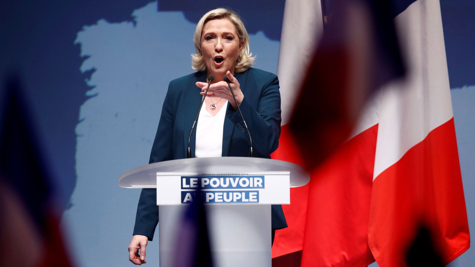 La líder del partido de extrema derecha Agrupación Nacional, Marine Le Pen.