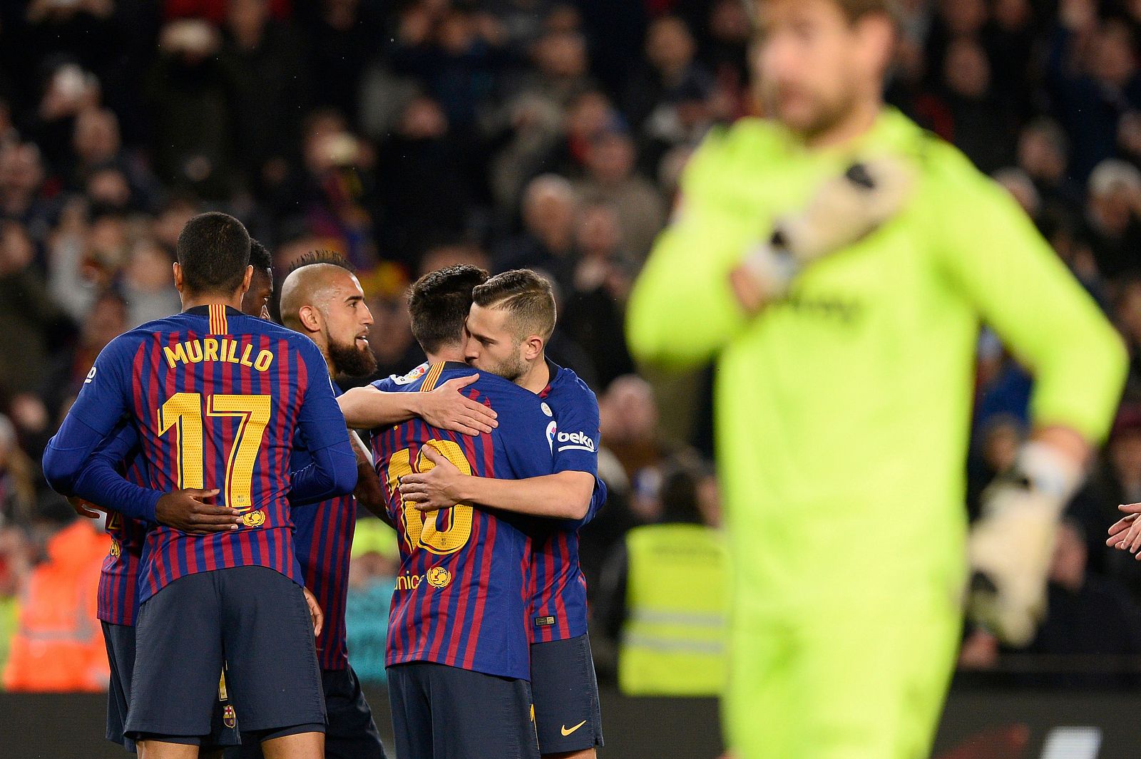 Messi celebra el gol logrado ante el Levante en la vuelta de octavos de Copa.
