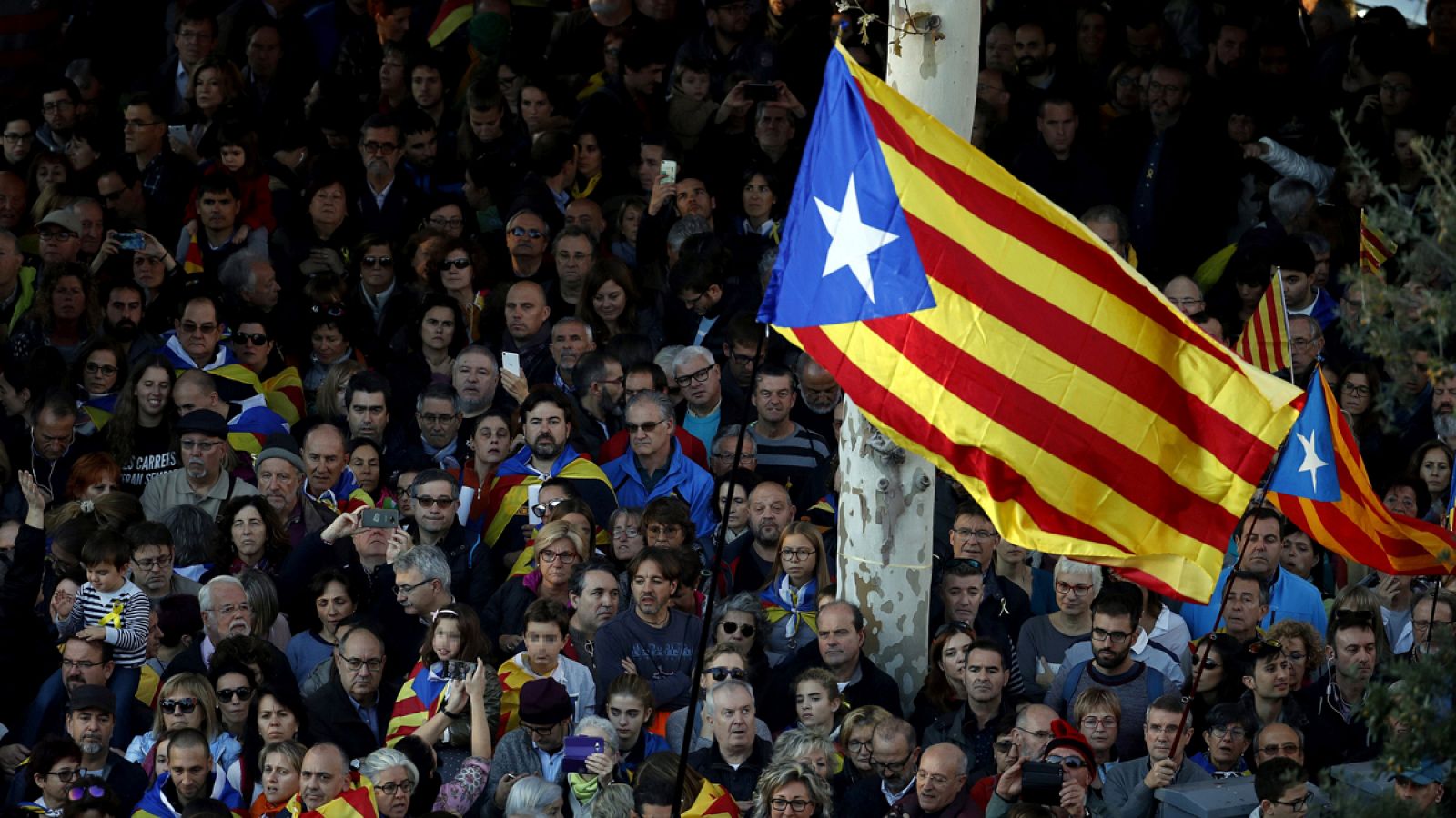 Una bandera "estelada", durante una manifestación convocada en Barcelona por la ANC y Ómnium Cultural