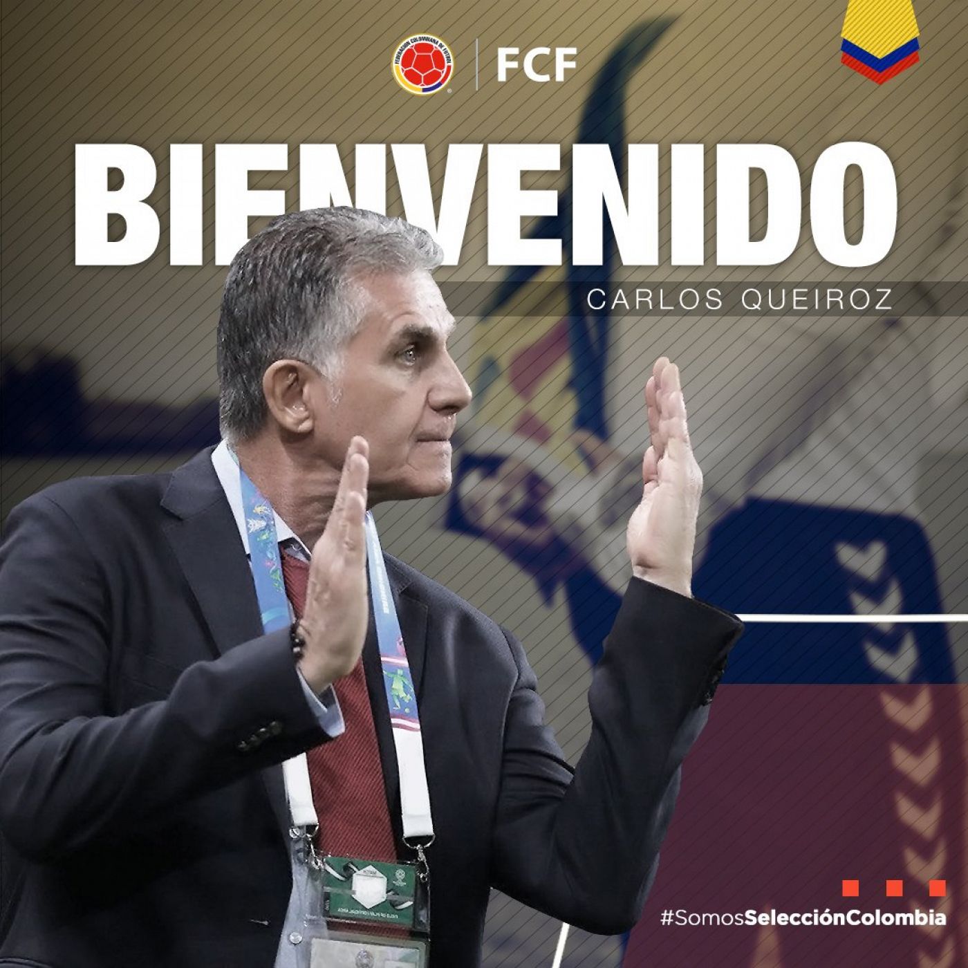 Imagen publicada por la federación colombiana para anunciar el fichaje de Queiroz.