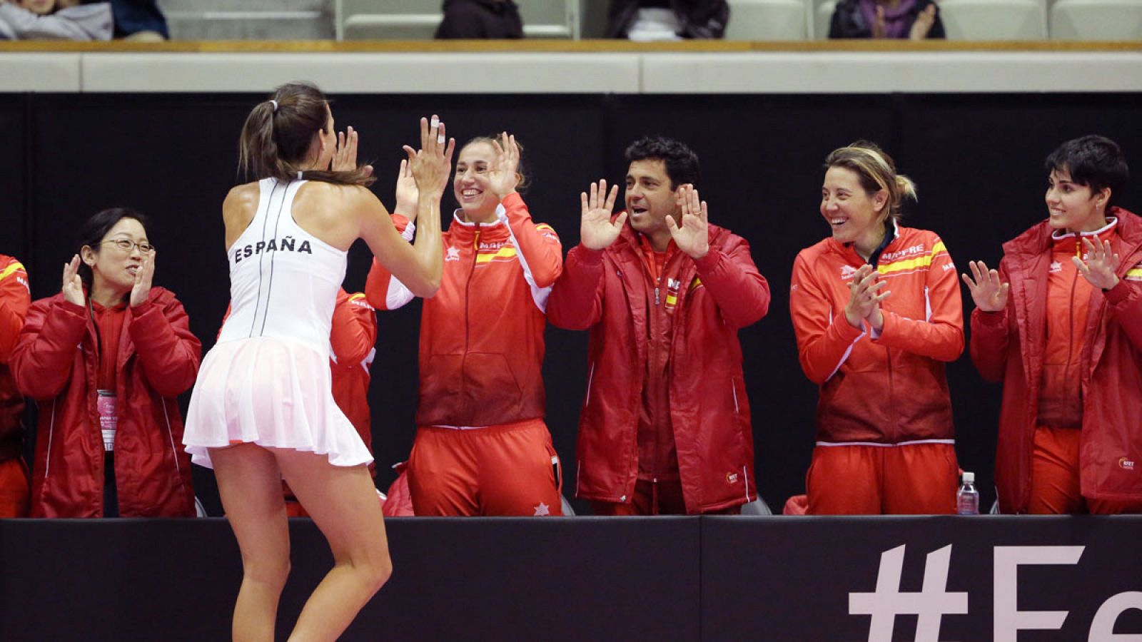 Georgina García celebra su victoria en el partido individual