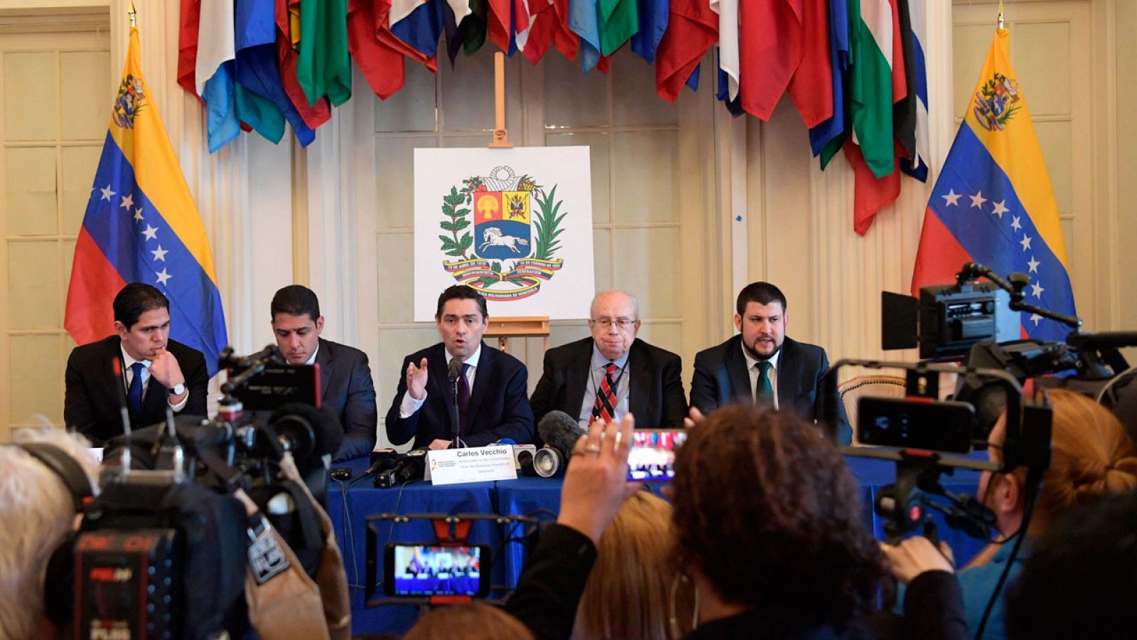 Imagen de la reuda de prensa de conclusiones a la Conferencia Mundial de la Crisis Humanitaria en Venezuela en Washington.