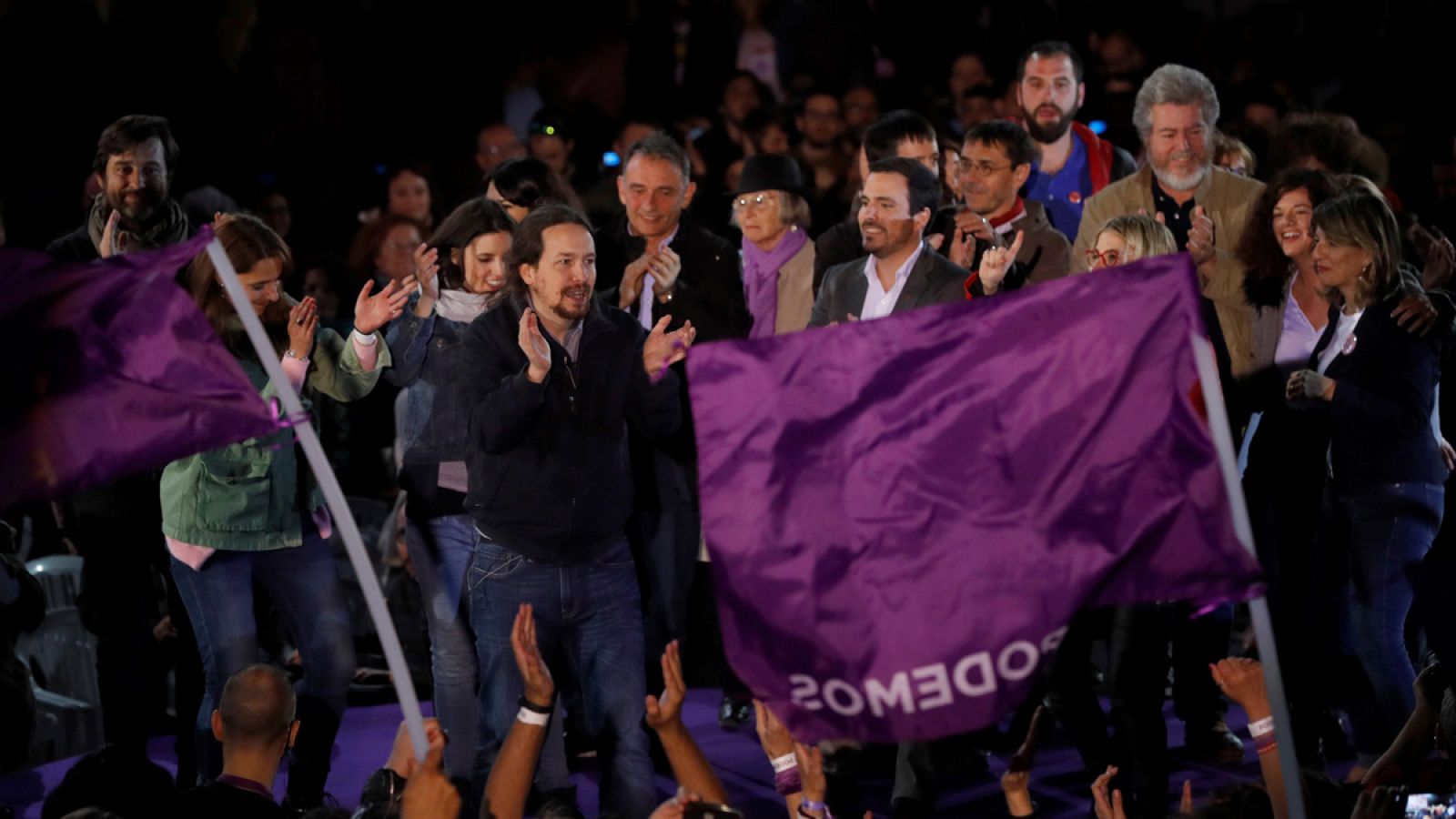El secretario general de Podemos, Pablo Iglesias, y otros dirigentes de la formación morada