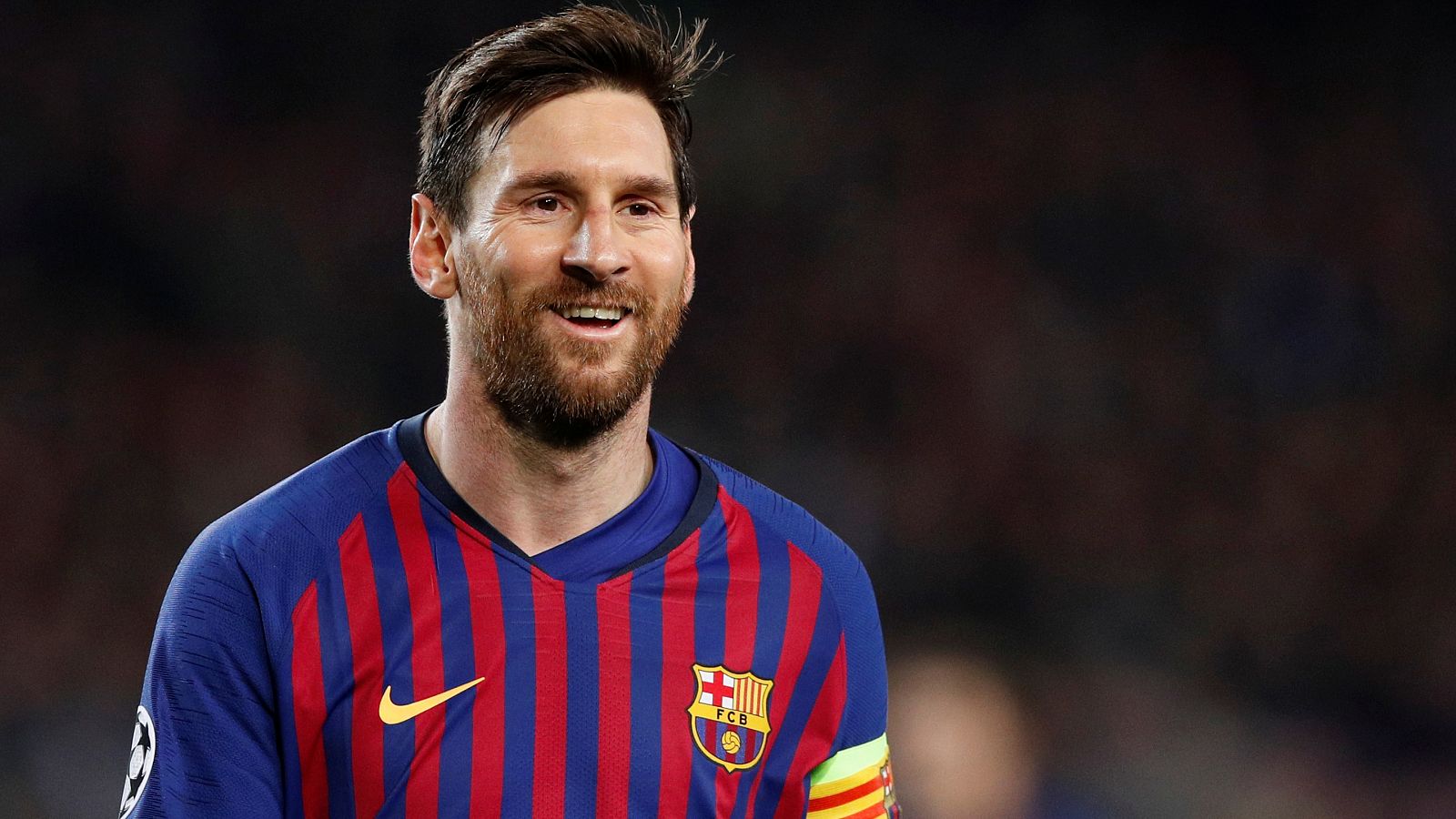 Messi sonríe tras el partido contra el Manchester United, que acabó con victoria del Barça 3-0.