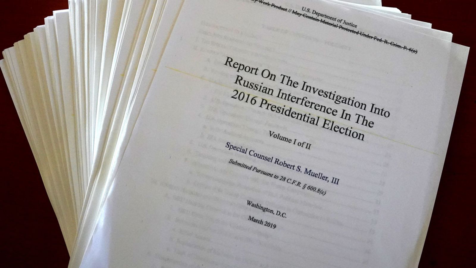 El informe del fiscal especial Robert Mueller acerca de la investigación de la llamada trama rusa.