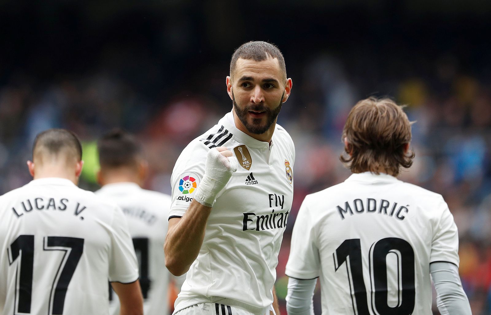 Karim Benzema celebra su primer gol al Athletic de Bilbao.