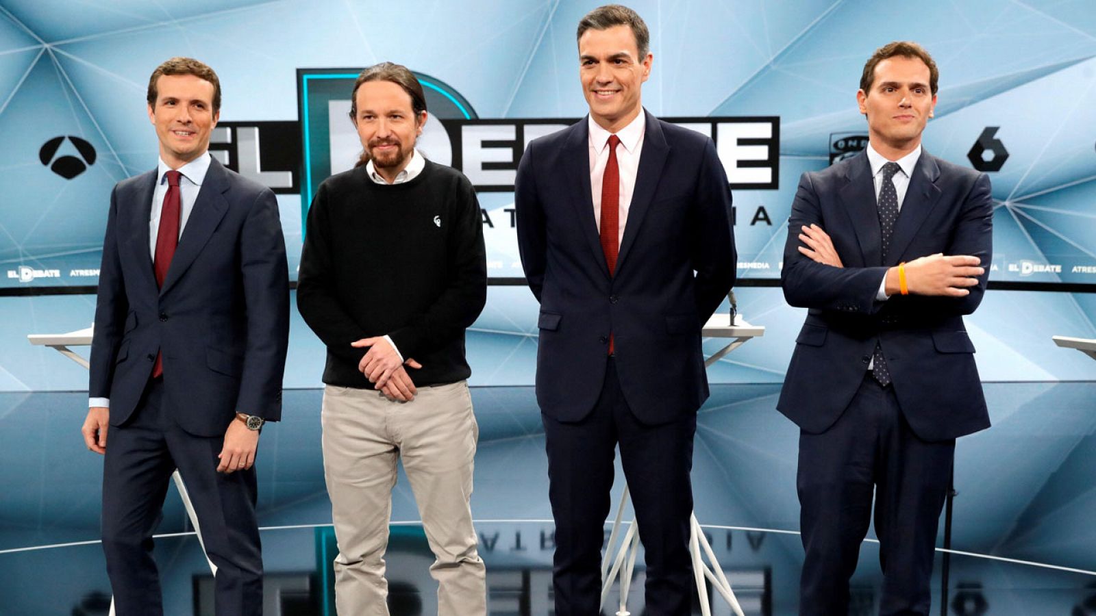 Pablo Casado, Pablo Iglesias, Pedro Sánchez y Albert Rivera, en el debate de Atresmedia