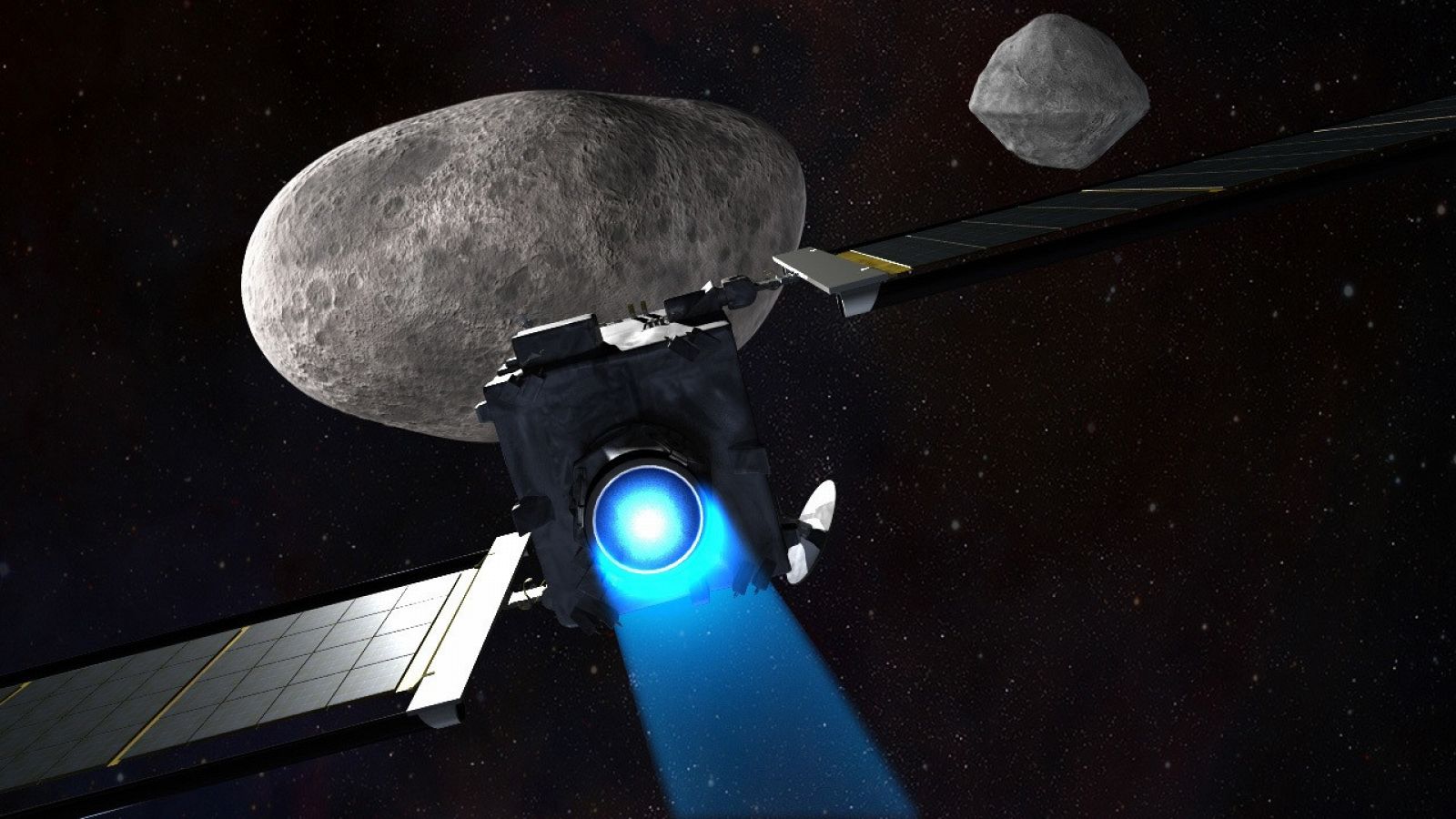 Representación artística de DART (Double Asteroid Redirection Test), antes de estrellarse contra Didymos B.