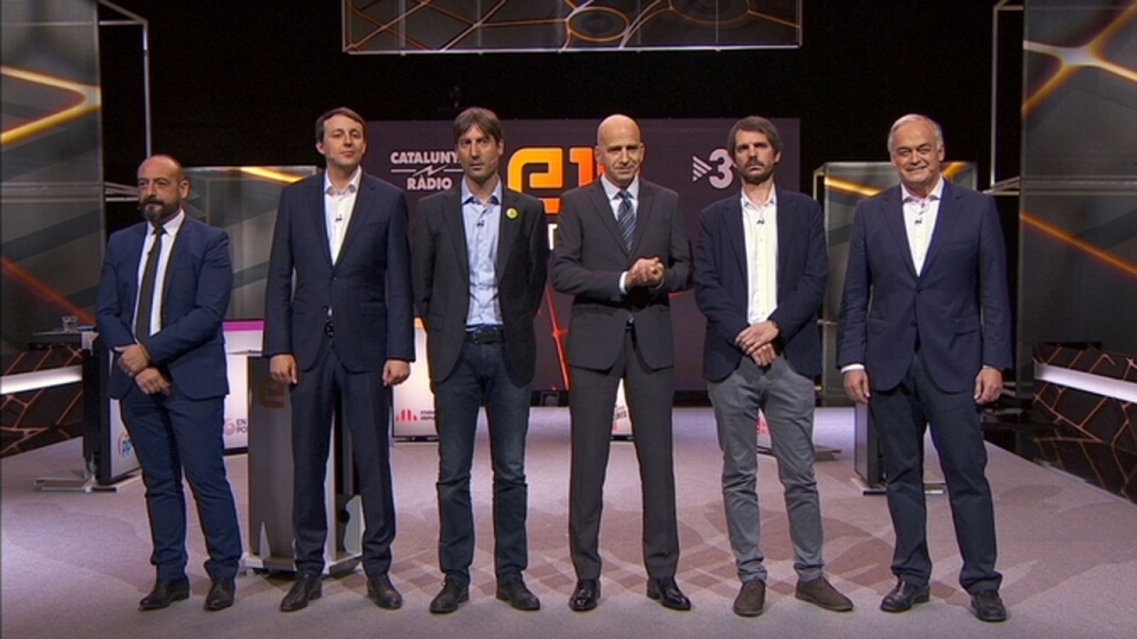 Jordi Cañas, Javier López, Jordi Solé, Ernest Urtasu y Esteban González Pons, en el debate de TV3