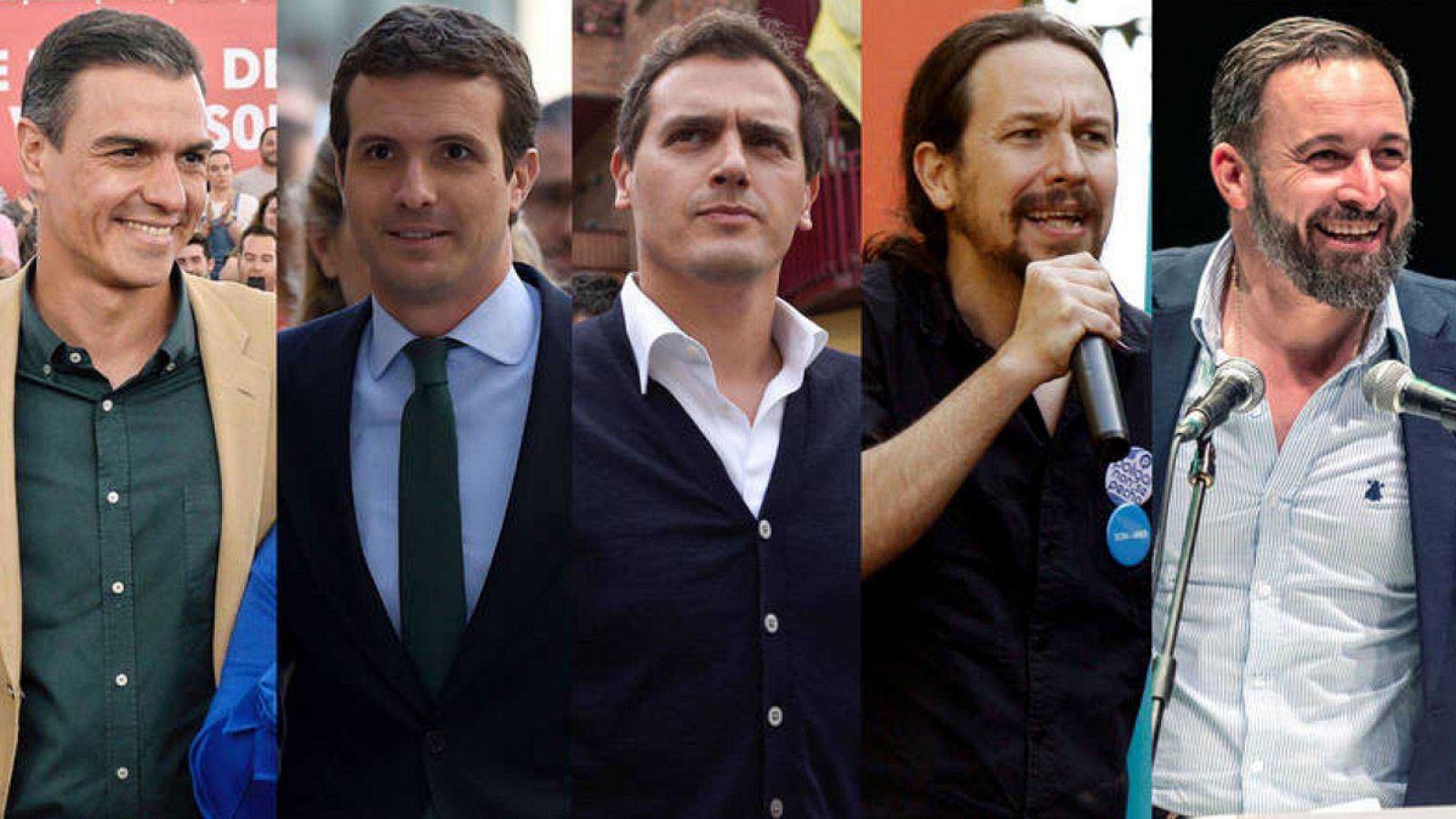 Los principales líderes políticos: Sánchez, Casado, Rivera, Iglesias y Abascal