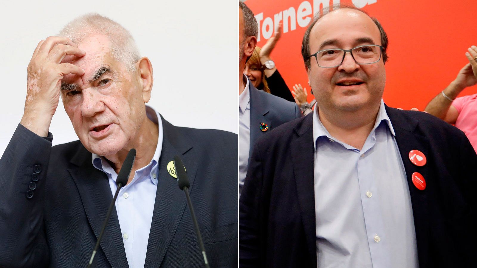 El candidato de ERC a la alcaldía de Barcelona y ganador de las elecciones municipales, Ernest Maragall, y el secretario general del PSC en Cataluña, Miquel Iceta.