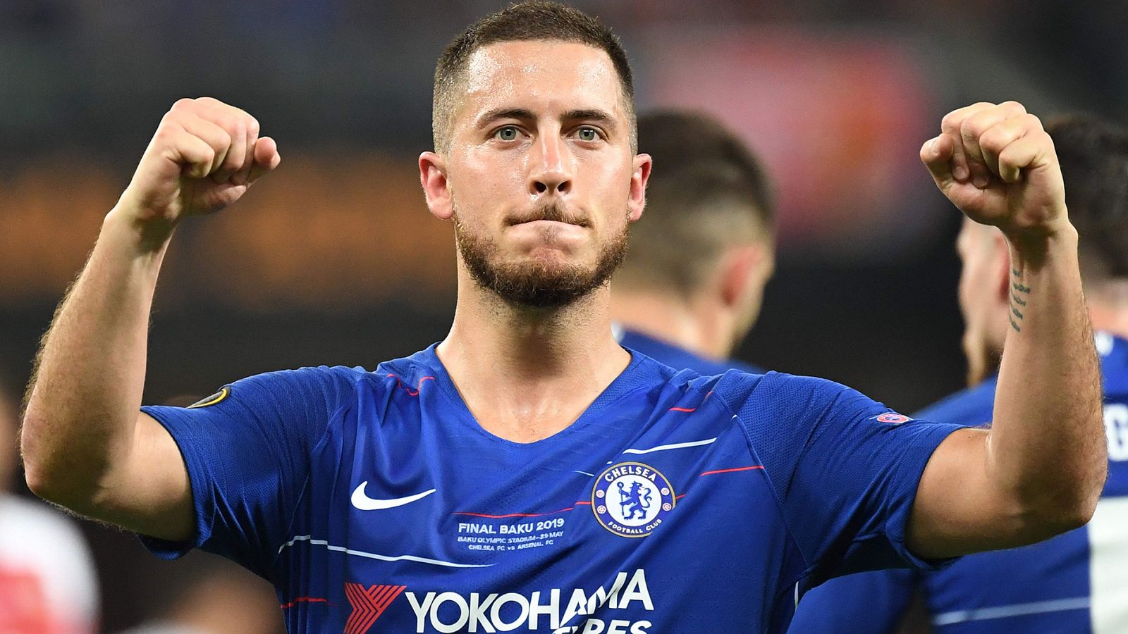 Eden Hazard celebra su doblete en la final de la Europa League.