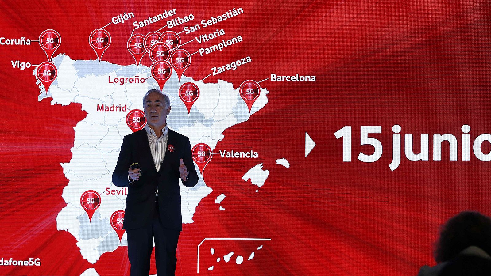 El presidente de Vodafone España, Antonio Coimbra, durante la presentación de los servicios 5G de la compañía en España.