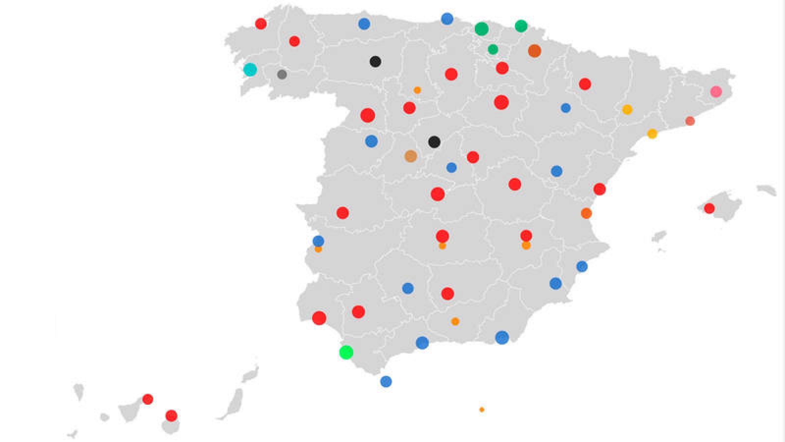 Mapa del poder municipal en las capitales de provincia, Ceuta y Melilla