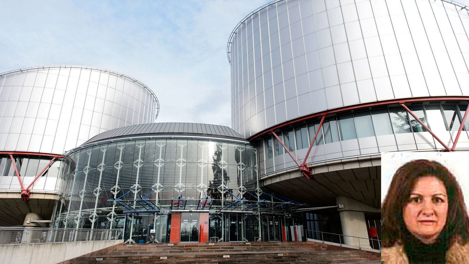 Fotomontaje de la etarra Natividad Jáuregui y la sede del Tribunal Europeo de Derechos Humanos