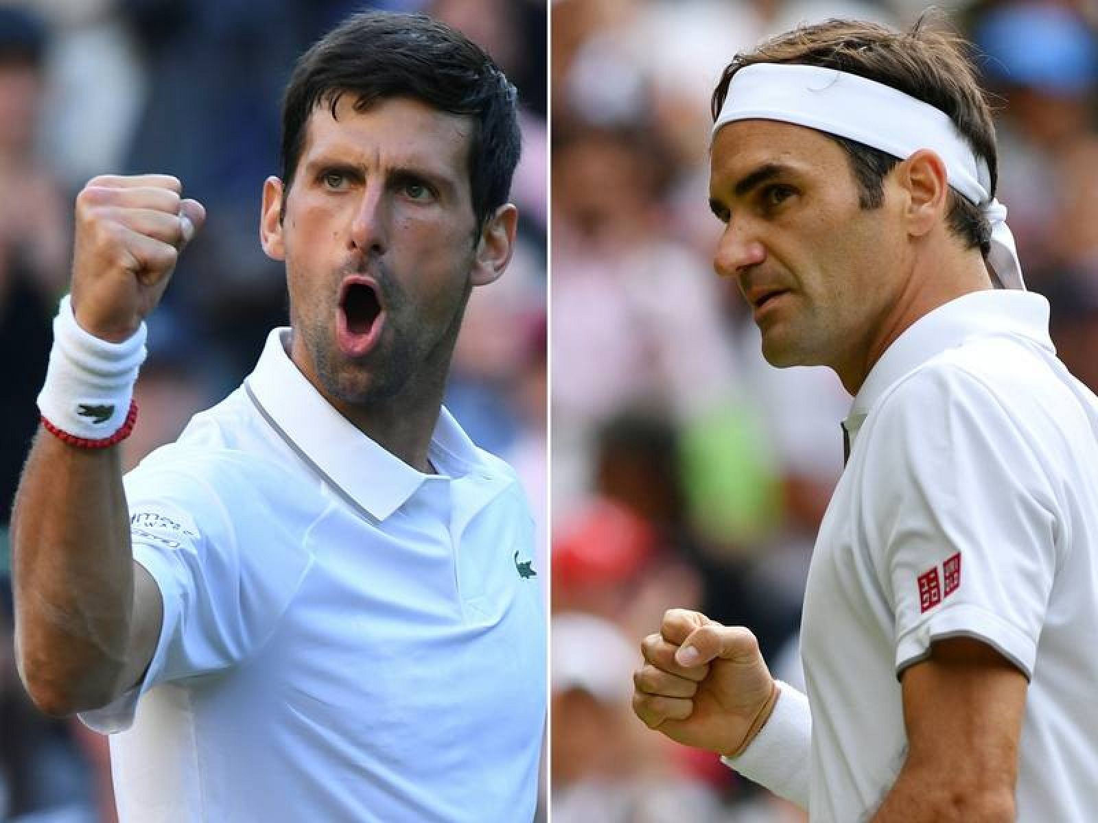Djokovic y Federer celebran sendos puntos en este torneo de Wimbledon