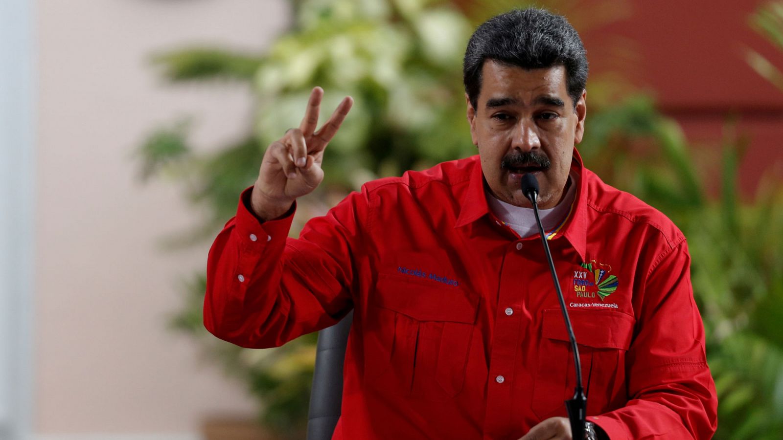 El presidente de Venezuela, Nicolás Maduro, interviene en un acto en el Sao Paulo Fórum, en Caracas