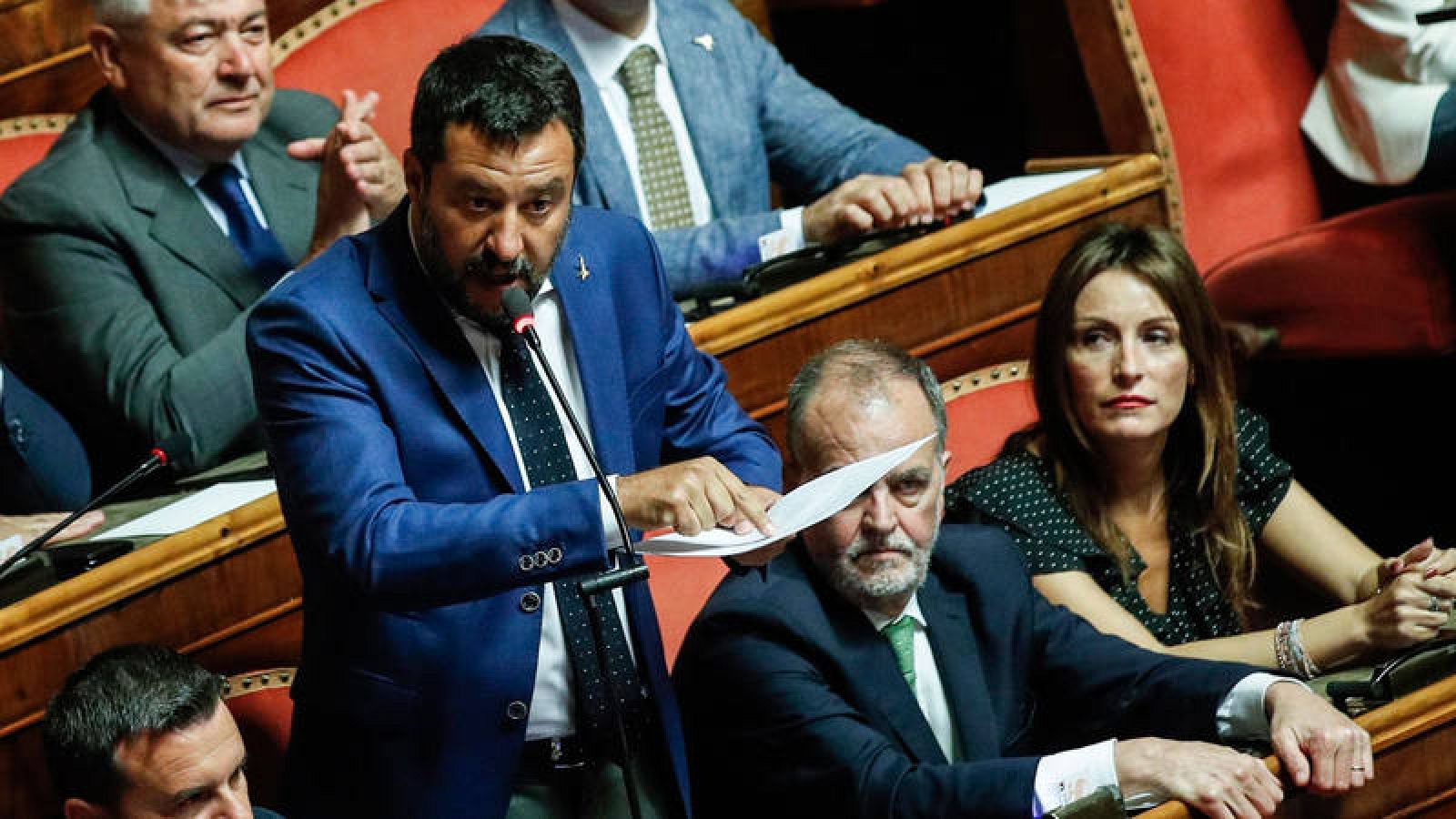 El ministro del Interior, Matteo Salvini, durante el pleno del Senado