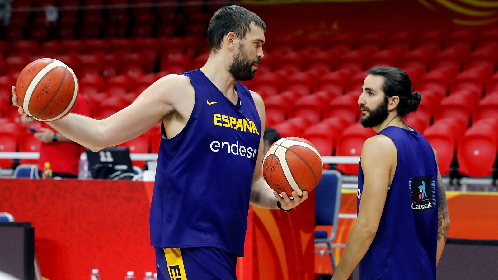 Marc Gasol y Ricky Rubio, en el entrenamiento de la selección española.